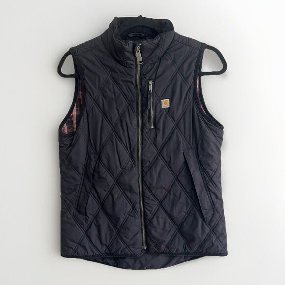 Vintage Carhartt Women's Quilted Vest Corduroy Collar Plaid Flannel Lining - Picture 1 of 7